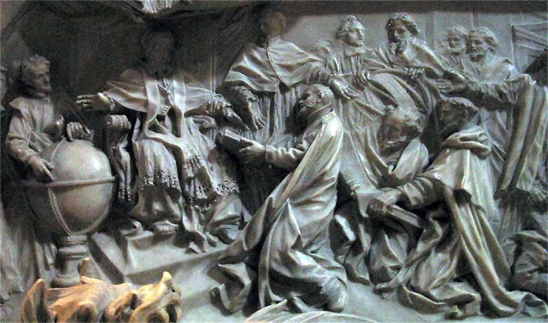 A detail on Pope Gregory XIII's tomb, carved by Camillo Rusconi, shows the Pope being presented with a plan for what would become the Gregorian Calendar.