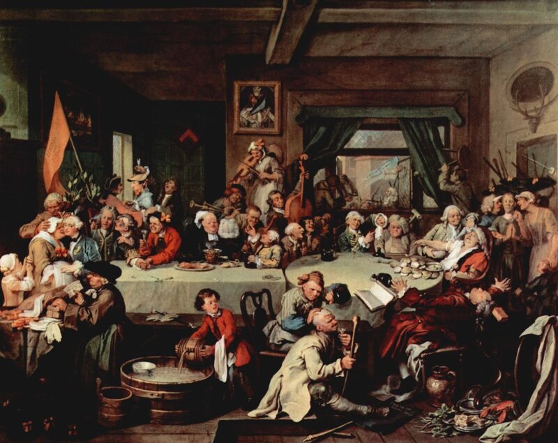 William Hogarth's "An Election Entertainment," from 1750s-era London, features an anti-Gregorian banner in the bottom left corner that says "Give us our Eleven Days." Voltaire wrote that the British "preferred their calendars to disagree with the Sun than to agree with the Pope."