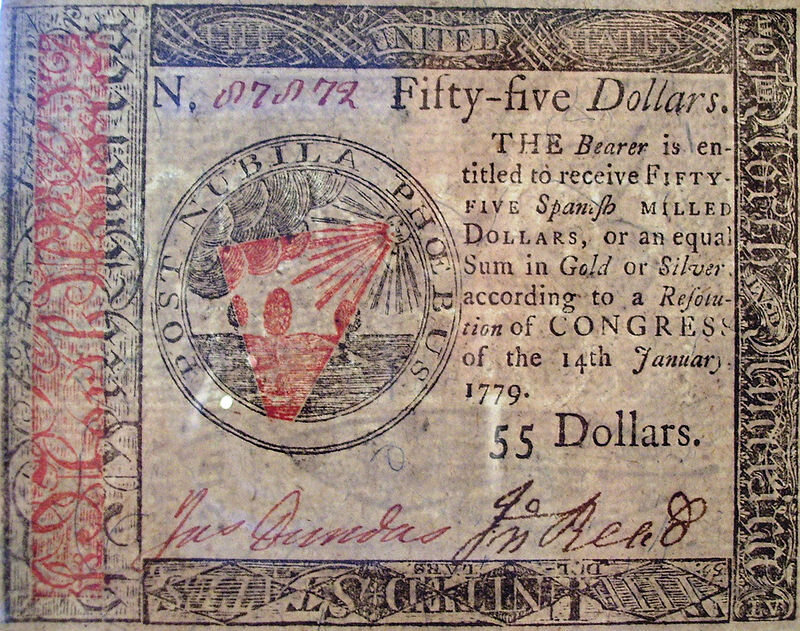 A fifty-five dollar Continental issued in 1779.