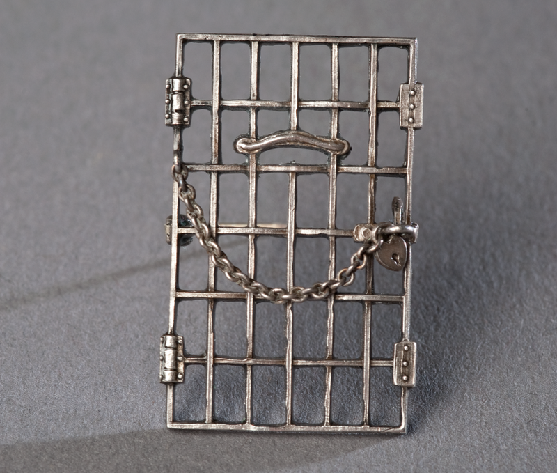 A jailed for suffrage pin created by the National Woman's Party in 1917
