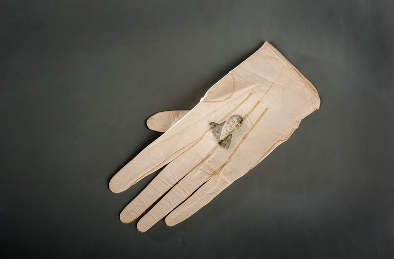 A portrait of Lafayette on a lady's glove from 1824