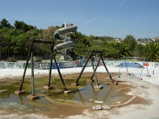 Abandoned water slide at Sitges Aquatic Paradise