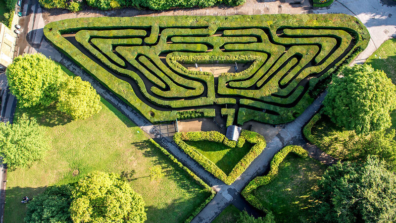 Hampton Court Maze in Hampton Court Palace, London. 
