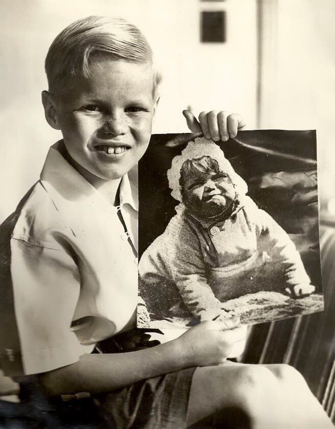 John May Warren and his baby picture, 1938.