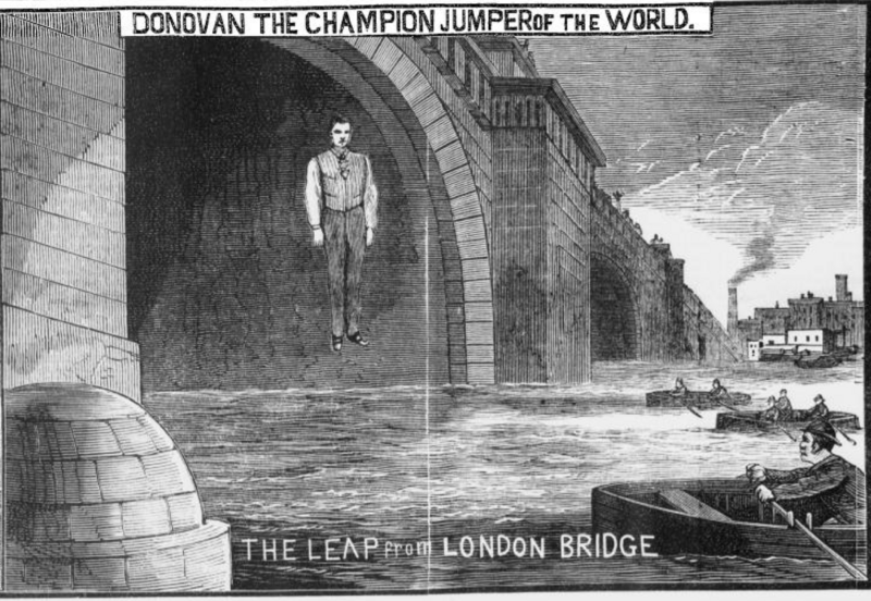 Donovan jumps from the London Bridge in 1887.