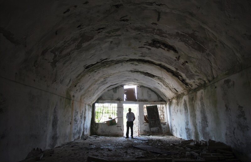 Inside a tunnel on the Albania island of Sazan.