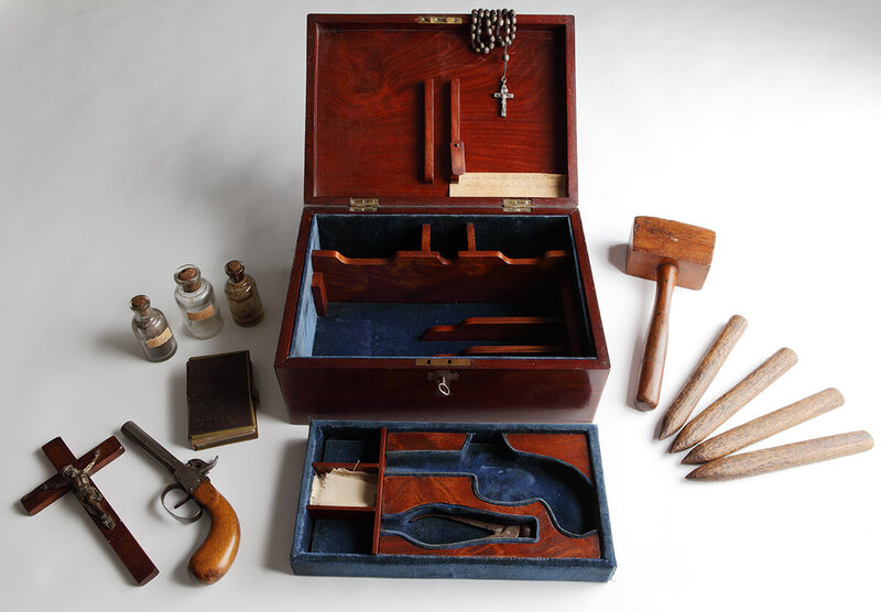 A vampire killing kit from the Royal Armouries in Leeds, not quite as vintage as some might think. 