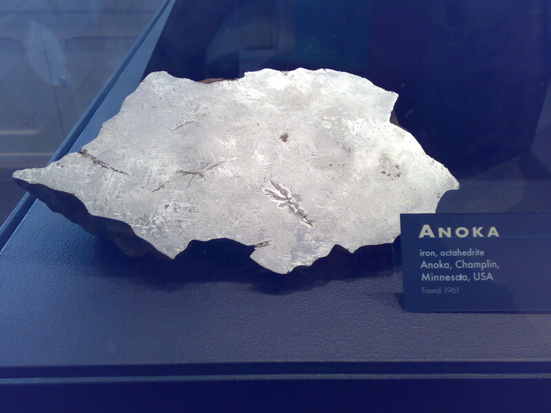 The first piece of the Anoka meteorite, found in 1961, on display at Harvard's Museum of Natural History.