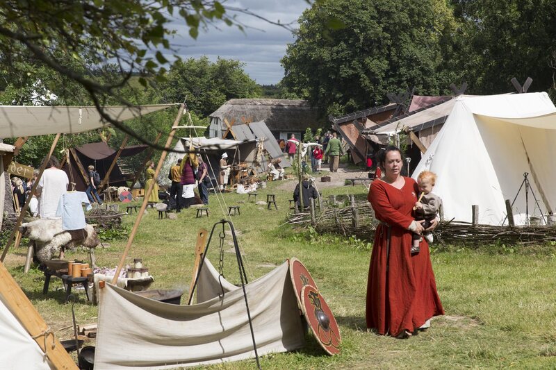 A reconstruction of a Viking marketplace