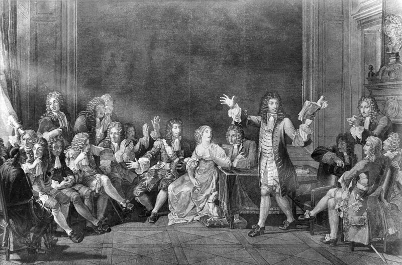 Parties where playwrights like Moliere read aloud were precursors to rowdy book clubs.