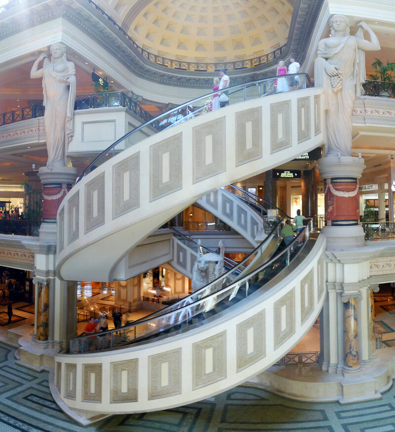 Spiral escalators at Caesars Palace Forum, Las Vegas.
