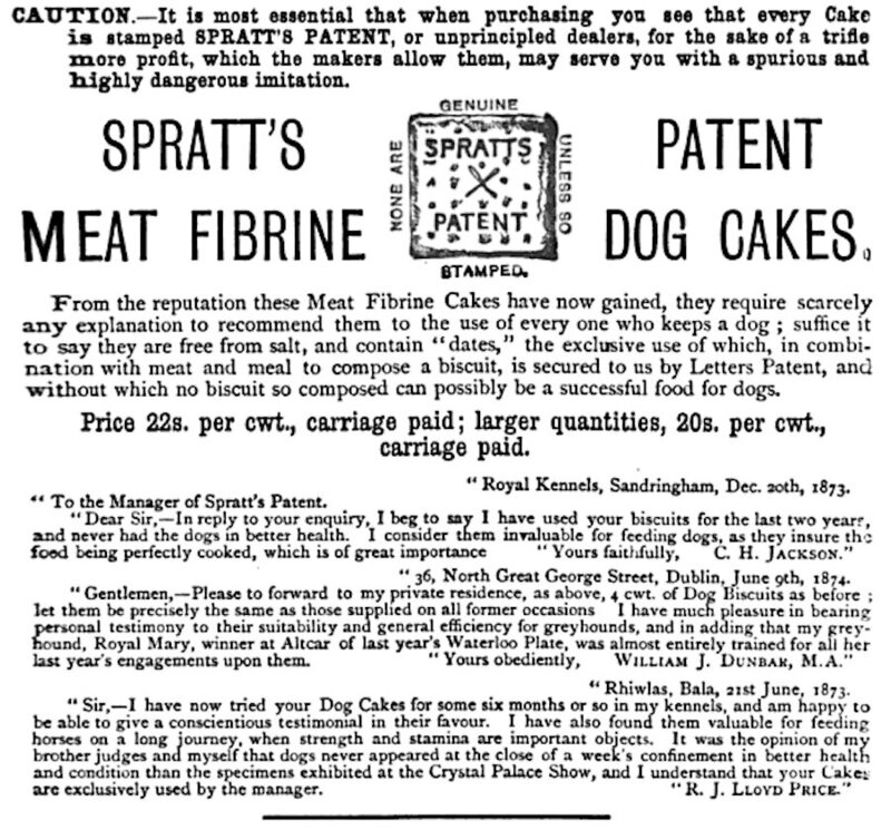 Spratt's ad, c. 1876