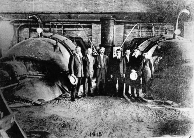 Albert Baldwin Wood is at center during the dedication of his pumps in 1915.