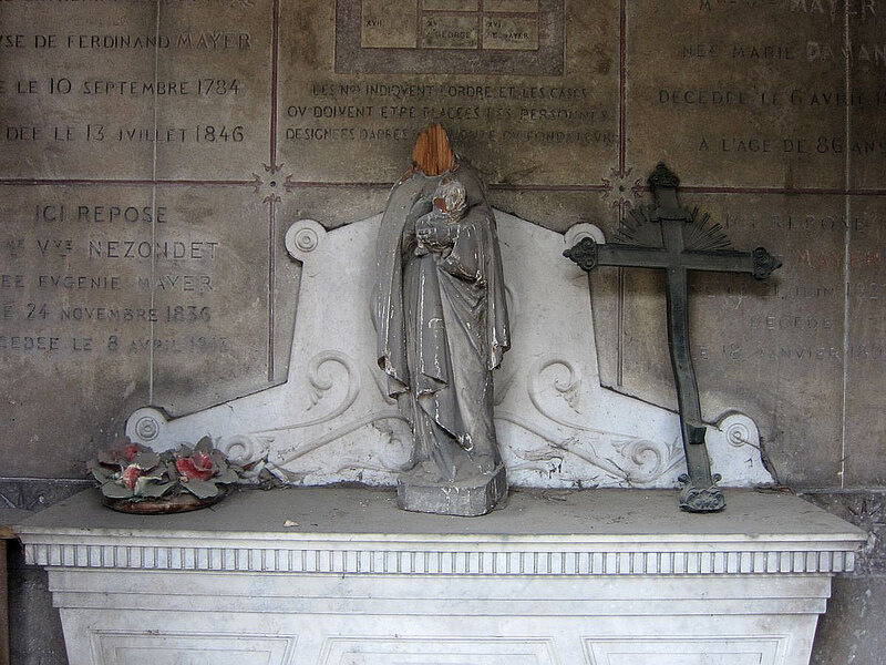 Inside a mausoleum in Père Lachaise Cemetery in Paris