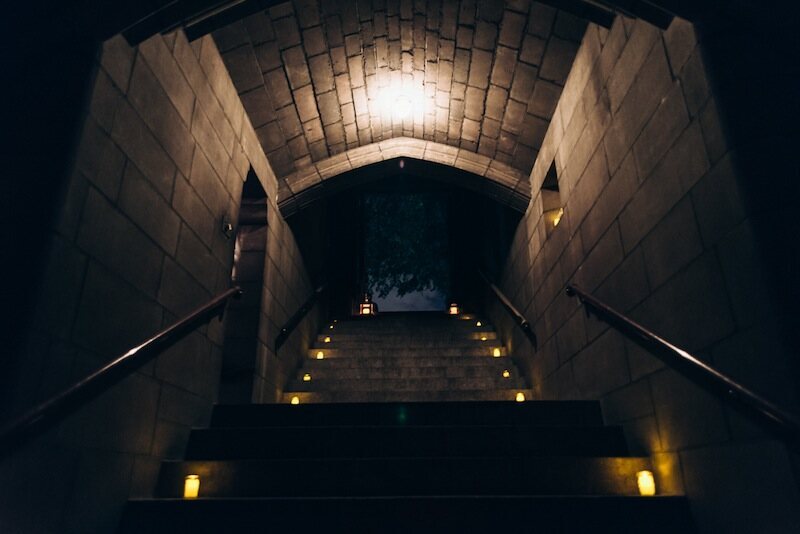 Looking up the stairway from the crypt at Harlem's Church of the Intercession