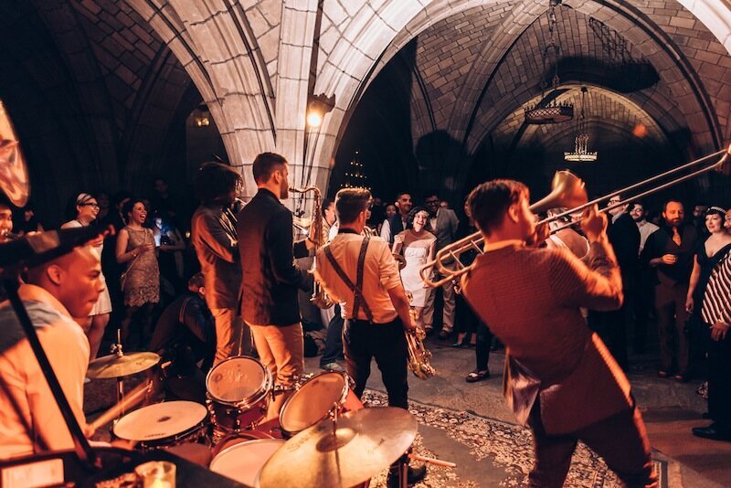 The Lucky Chops Brass Band in the church of the intercession crypt