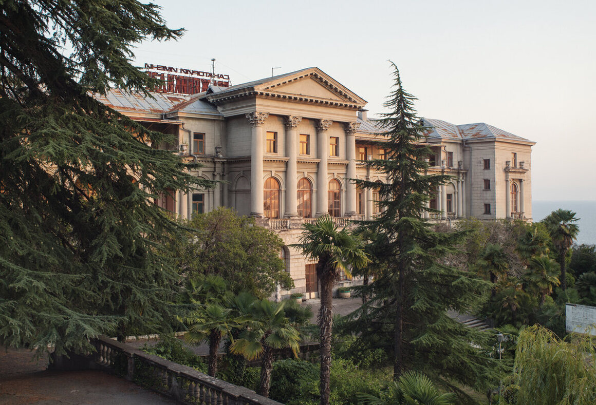 The palatial Ordzhonikidze sanatorium in Sochi, Russia, is currently under renovation.