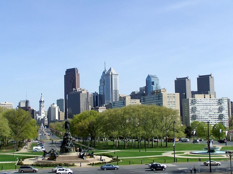 View of Center City from Philadelphia Museum of Art steps.