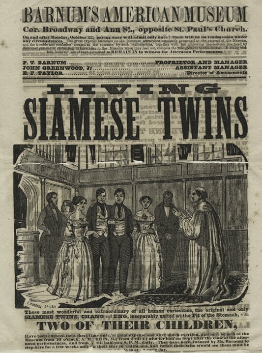 1835 newspaper w illustrated ad THE SIAMESE TWINS Chang & Eng @ PEALE'S MUSEUM