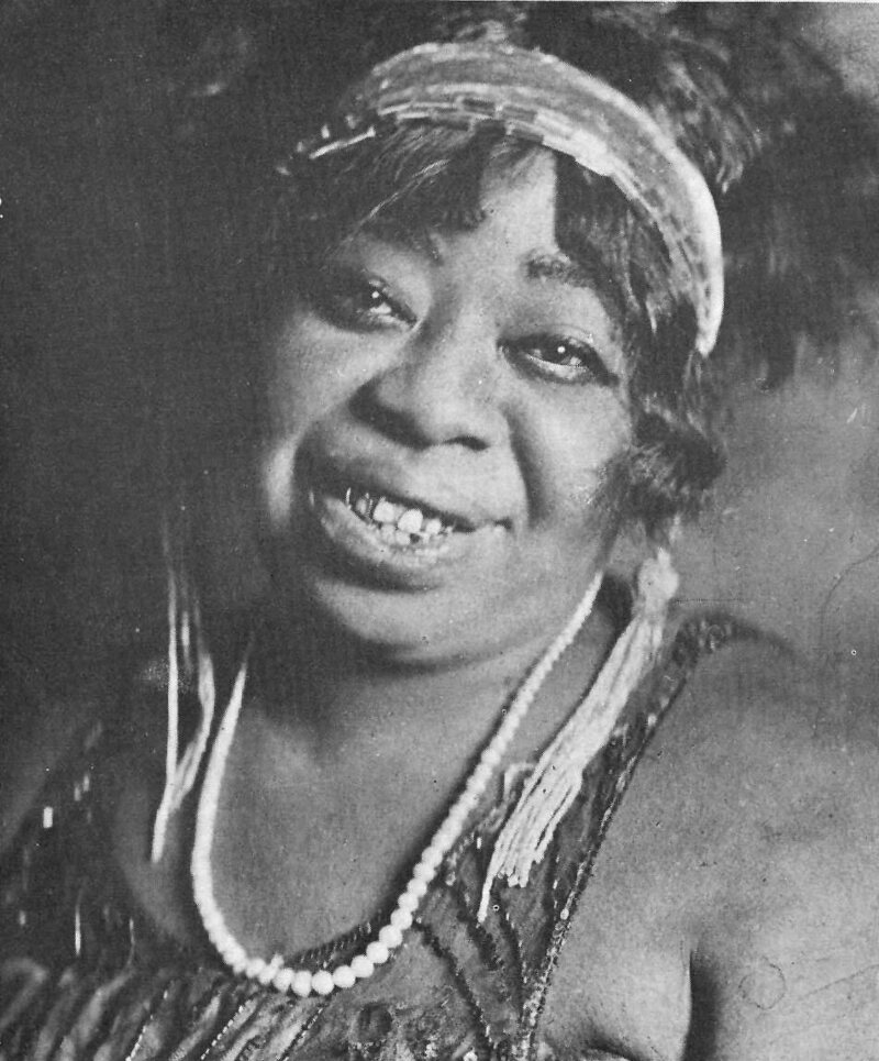 Ma Rainey in 1917, sporting one of her trademark beaded gowns.
