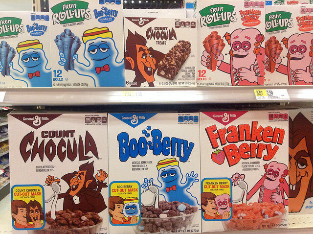 Three of the original "Monster Cereals," in rerelease retro packaging.