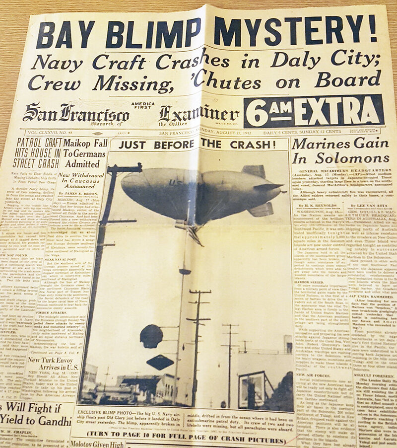 "Bay blimp mystery!" The San Francisco examiner from August 17, 1942.