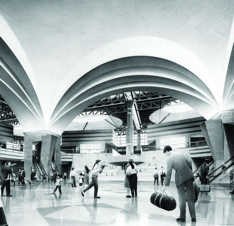 The mezzanine of Pei Cobb Freed's 1990 plan for John F Kennedy Airport. 