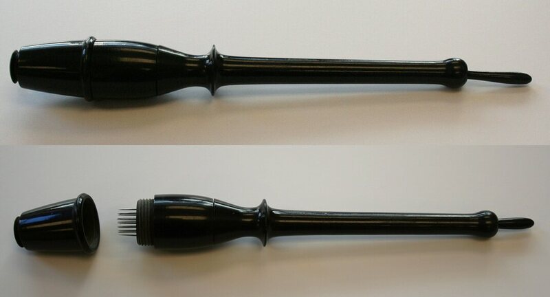 Be careful unscrewing this ebony staff. There are 30 sharp needles hidden inside.