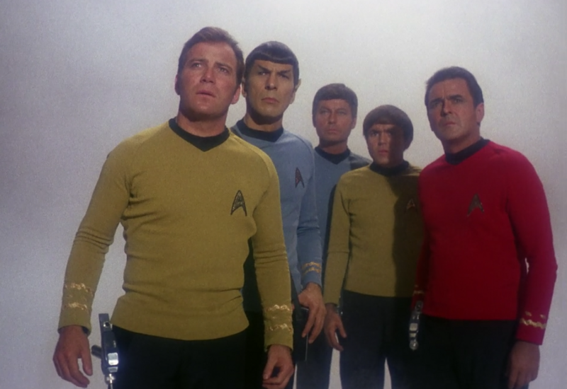 The original crew in their tri-color uniforms.