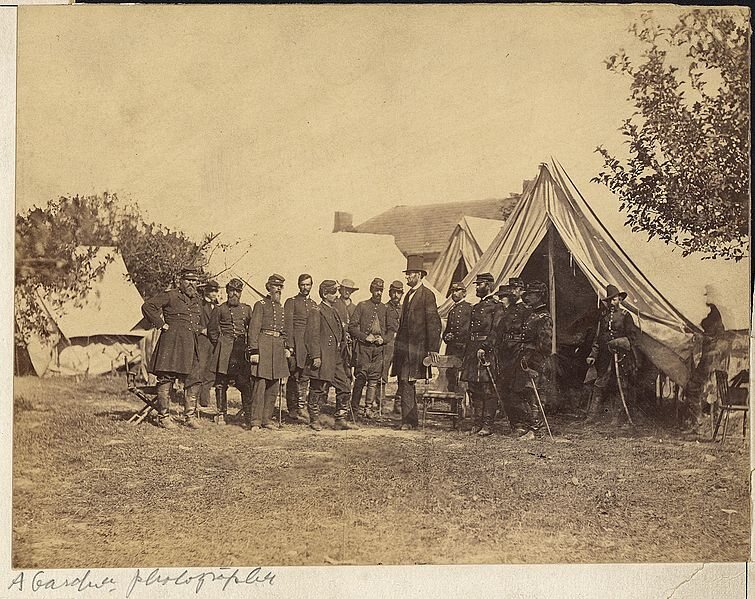 President Lincoln, seen at a war camp, contracted and almost died from smallpox during the Civil War.