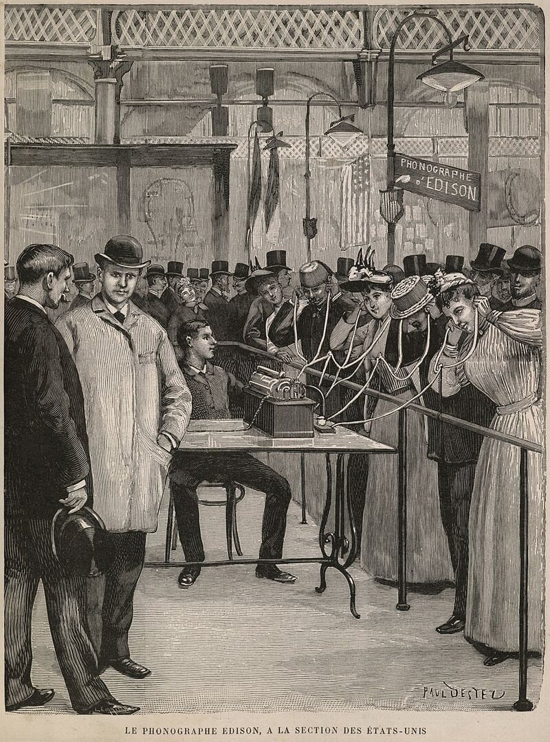 One of Edison's phonograph demonstrations, illustrated by Paul Uestel.