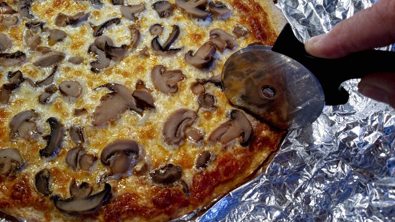 A delicious mushroom pizza.