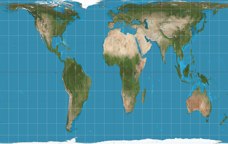 The Peters projection, featuring accurate sizes and stretched-out shapes.