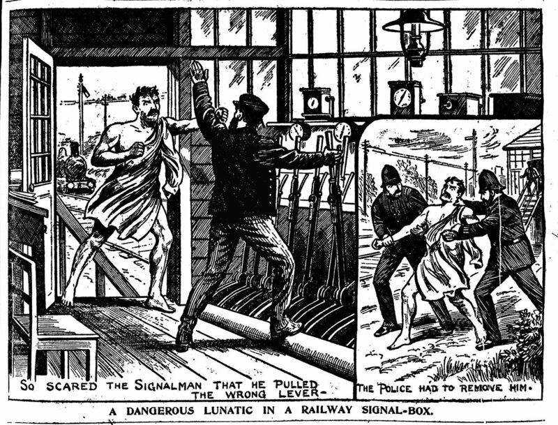 "A Dangerous Lunatic In A Railway Signal Box", <em>Illustrated Police News</em>, Saturday 27 August 1904.
