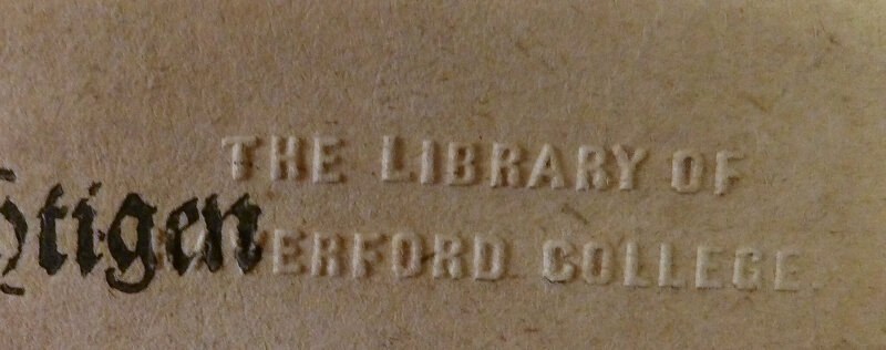 A Haverford Library College stamp. Shinn removed identifying marks from the books he stole in order to re-sell them. 