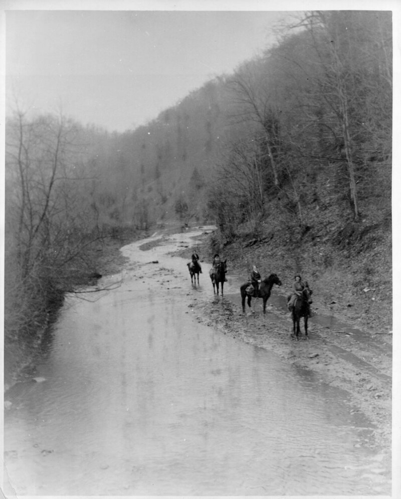 Pack horse librarians start down Greasy Creek to remote homes, date unknown. 