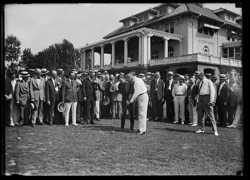 For decades, golf was the preserve of white men. This 1921 photograph is representative of most events.