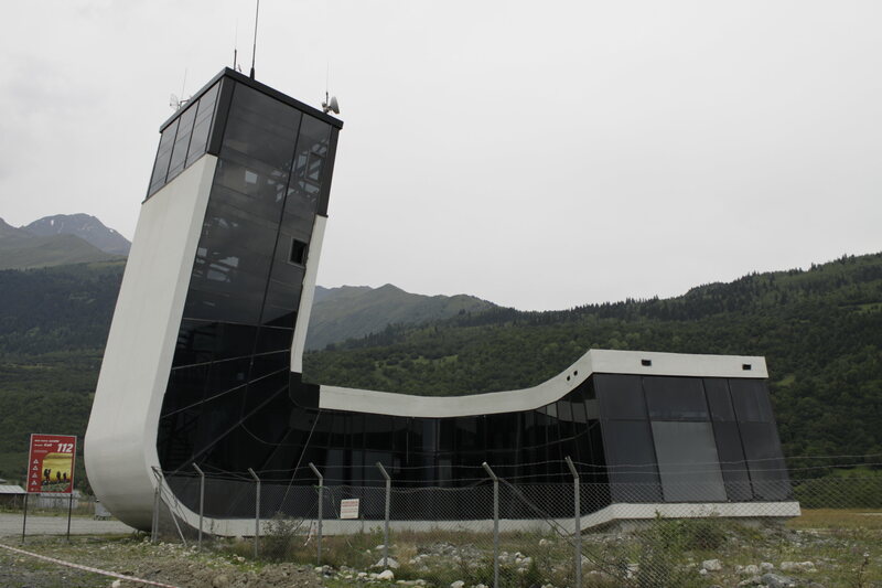 The J-shaped Queen Tamar Airport is modeled after a small Georgian town's historic watch-towers.