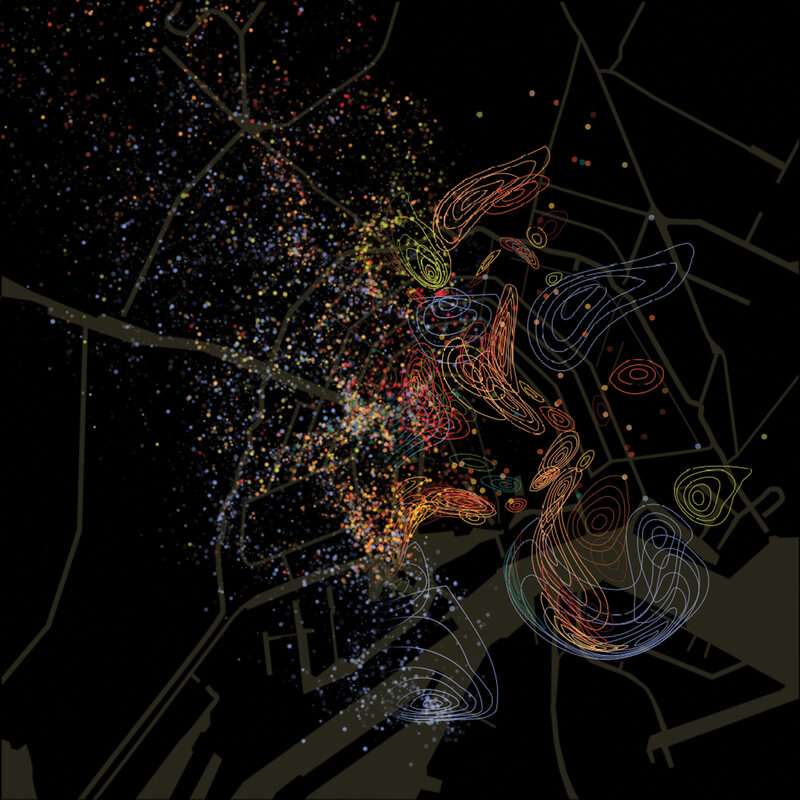 A visualization of urban scents captured in Spring 2013 in Amsterdam. McLean's visualizations will feature in an upcoming exhibition at the Cooper Hewitt museum in New York City. 