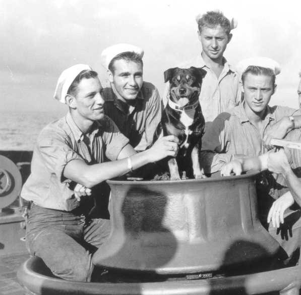 Sinbad and his fellow crewmen on the deck of USCG <em>Campbell</em>, 1943. 