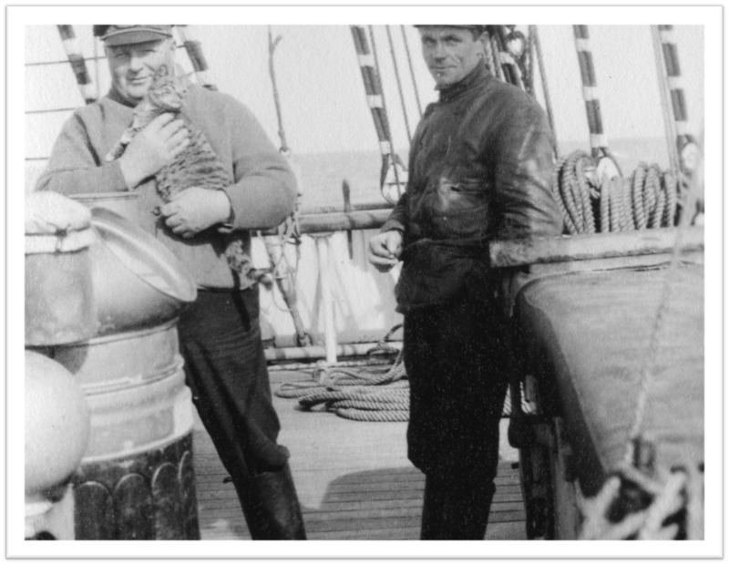 Finnish seamen with a cat. 