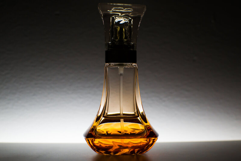 A glass perfume bottle. 