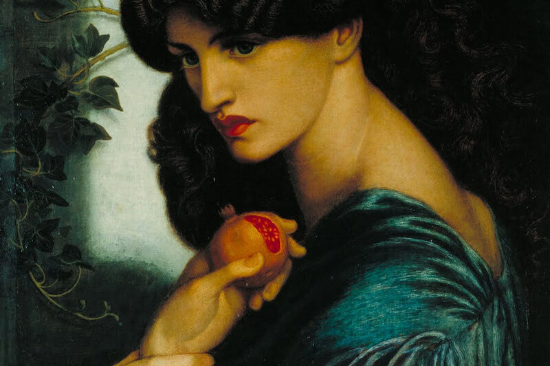 Dante Gabriel Rossetti's painting, <em>Proserpine</em>, which shows Persephone, the queen of the underworld, with the fabled pomegranate. 