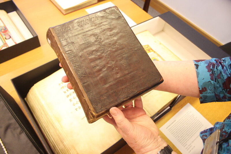 Ilana Tahan, Lead Curator of Hebrew and Christian Orient studies at the British Library, demonstrates the craftsmanship and attention to detail that went into making the manuscript bindings.