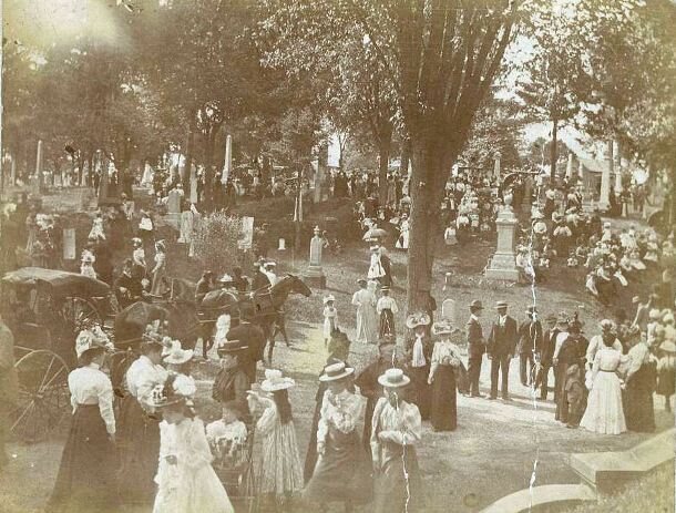 A historic image of the Woodland Cemetery in Dayton, Ohio.