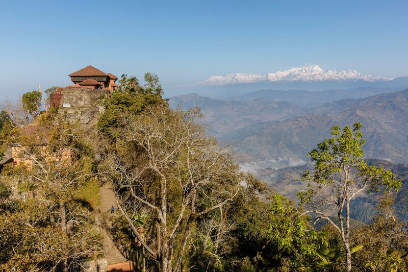 Gorkha Durbar and the Annapurna mountains.