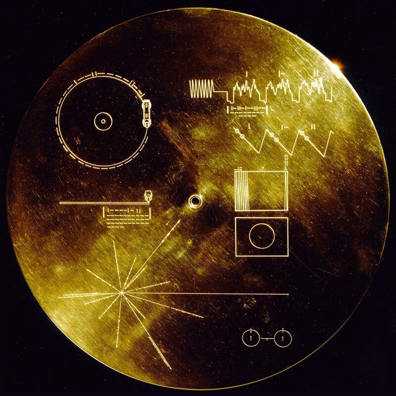 The cover of the Voyager Golden Record. Two of these are currently hurtling through space aboard probes, ready to be found by aliens.