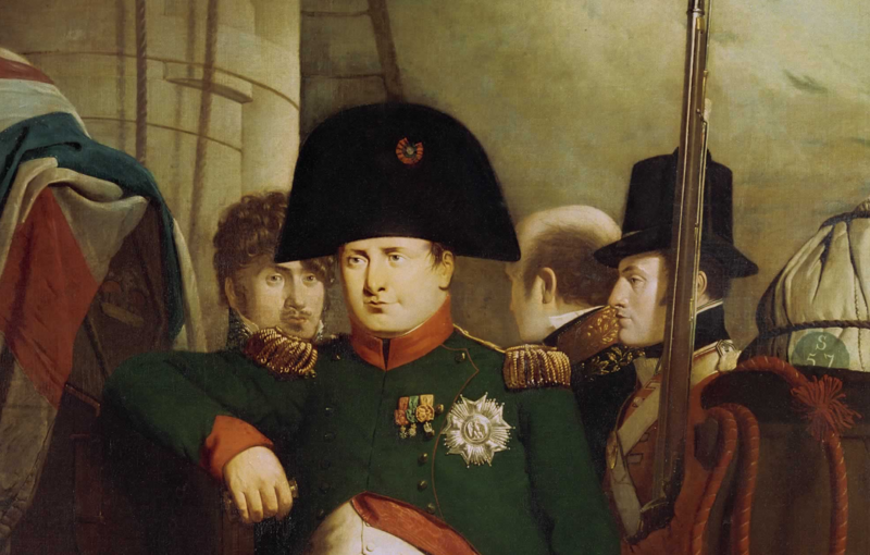 A detail from an 1815 portrait of Napoléon by Charles Eastlake shows the emperor's characteristic hats.