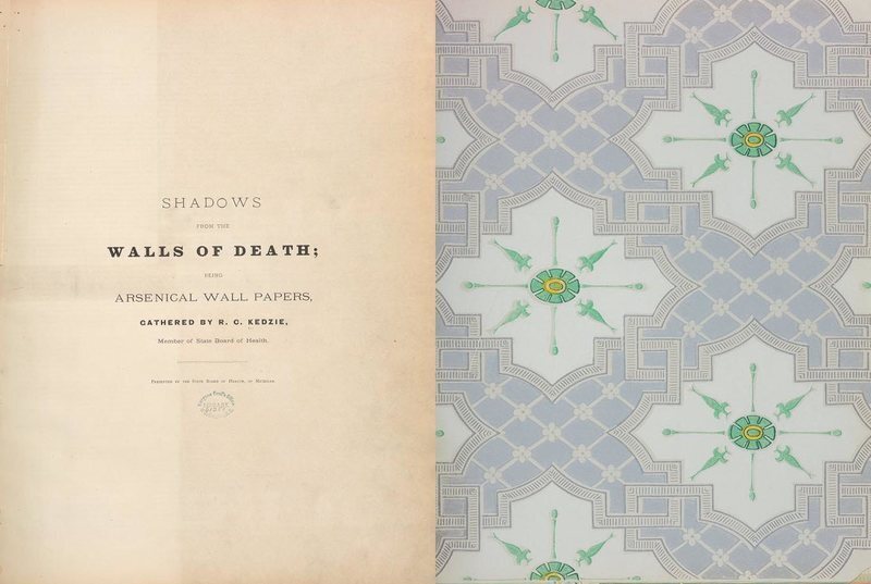 The title page for Shadows from the Walls of Death, and a sheet of wallpaper.