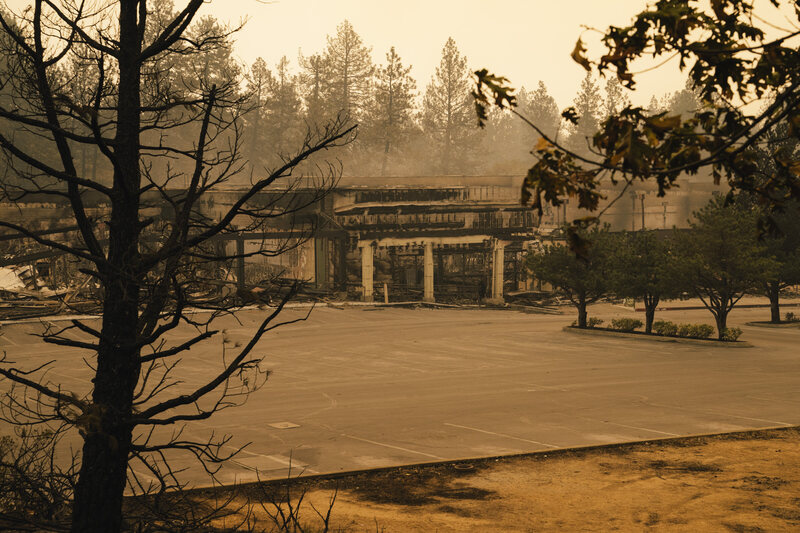 Burned out retail and shopping space seen in Paradise.